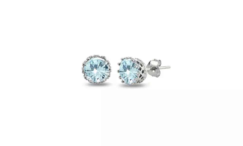 Sterling Silver Blue Topaz Crown Stud Earrings