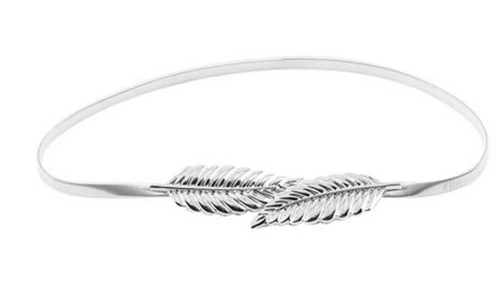 Women Belt Gold Silver LEAF Elastic Metal Stretch High Waist Dress Cummerbund - Second Medium