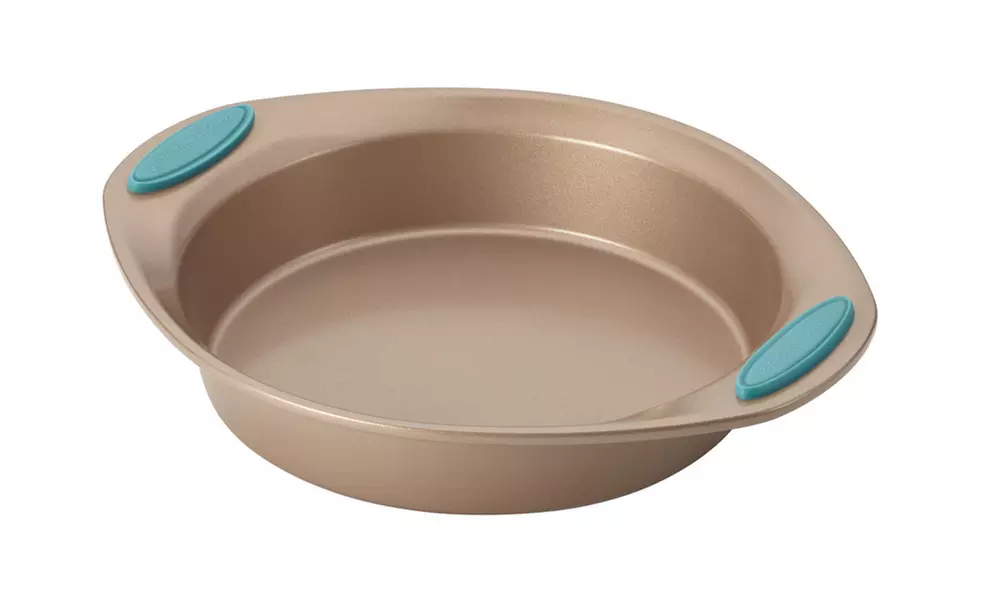 Rachael Ray Cucina Nonstick Bakeware 4pc Set, Latte Brown w Agave Blue Grips - Second Medium