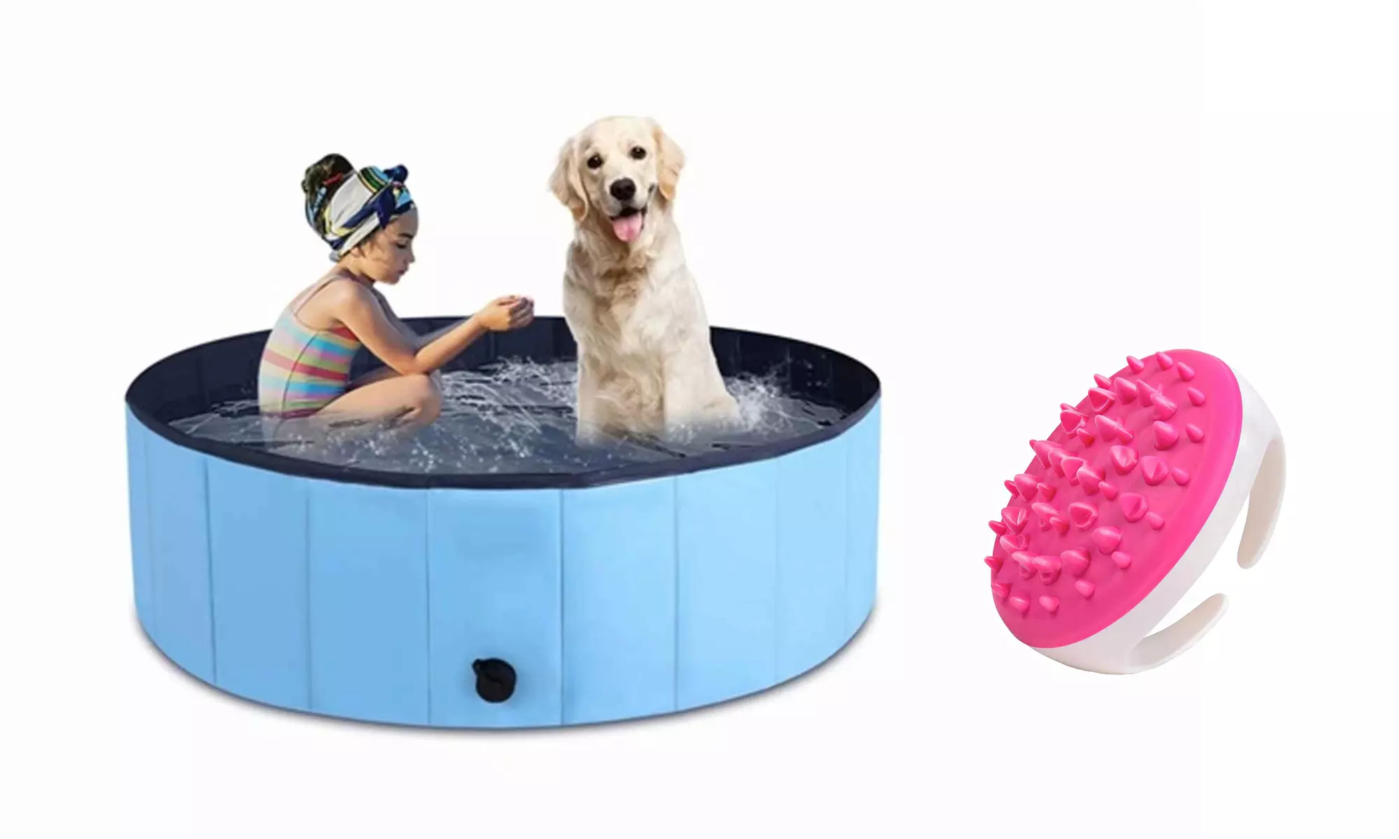 Foldable Dog Pool Kiddie Pool Pet Bathing Tub Outdoor Swimming Pool with Brush