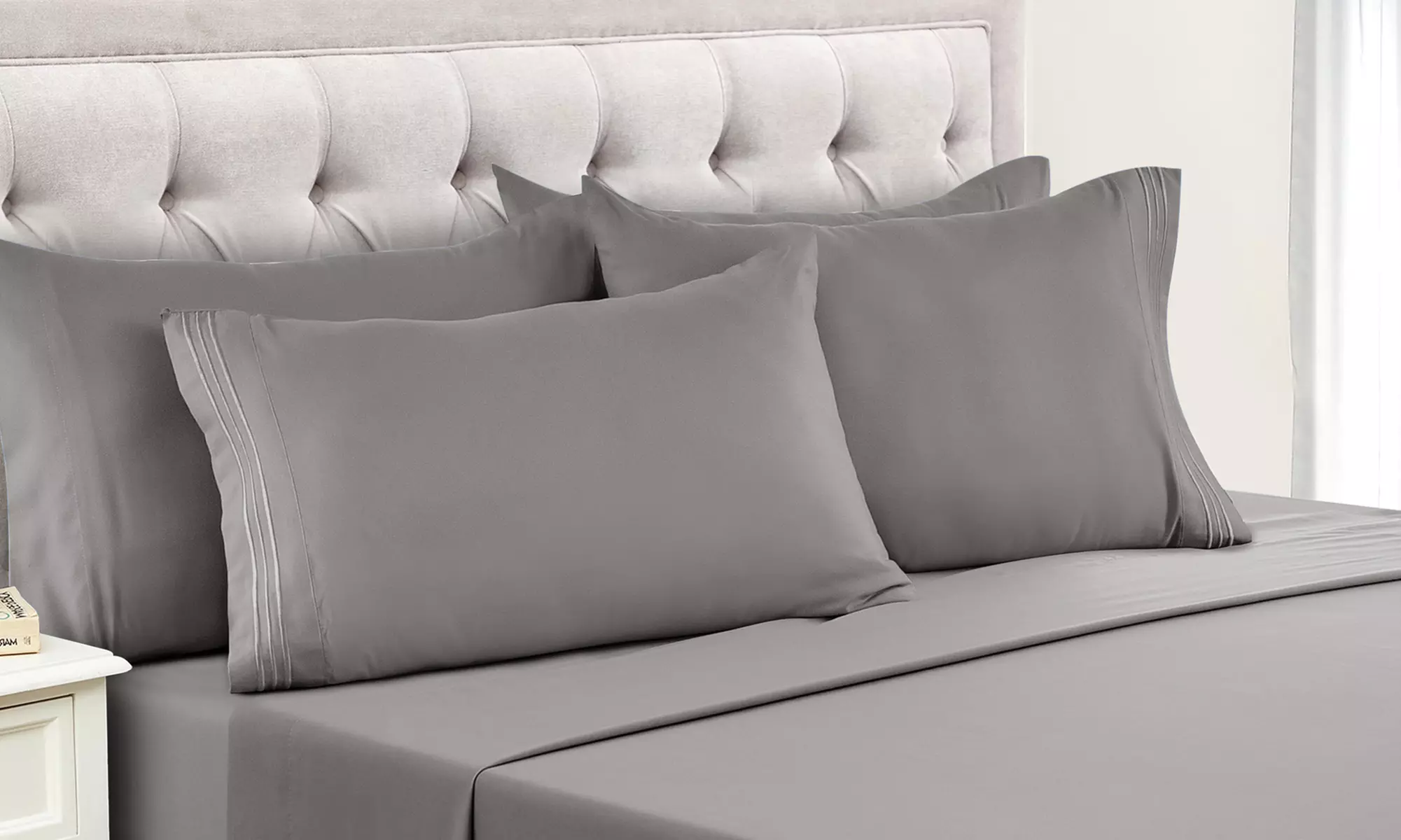Lux Decor 6pc Wrinkle Free Microfiber Bed Sheet Set with Embroidered Pillowcases