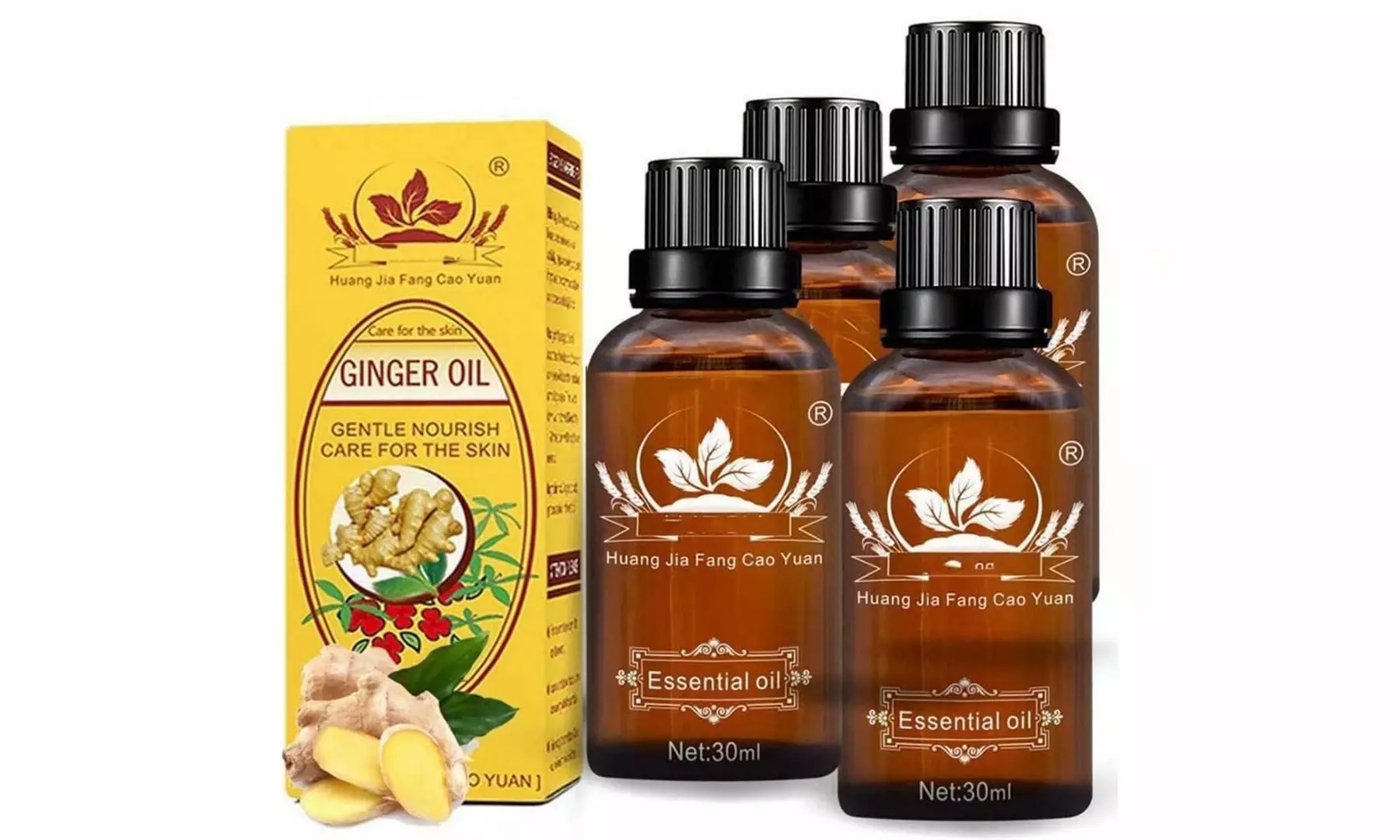 4 Pack Ginger Massage Oil Natural Lymphatic Drainage Ginger Pain Relief Oil - Primary Image