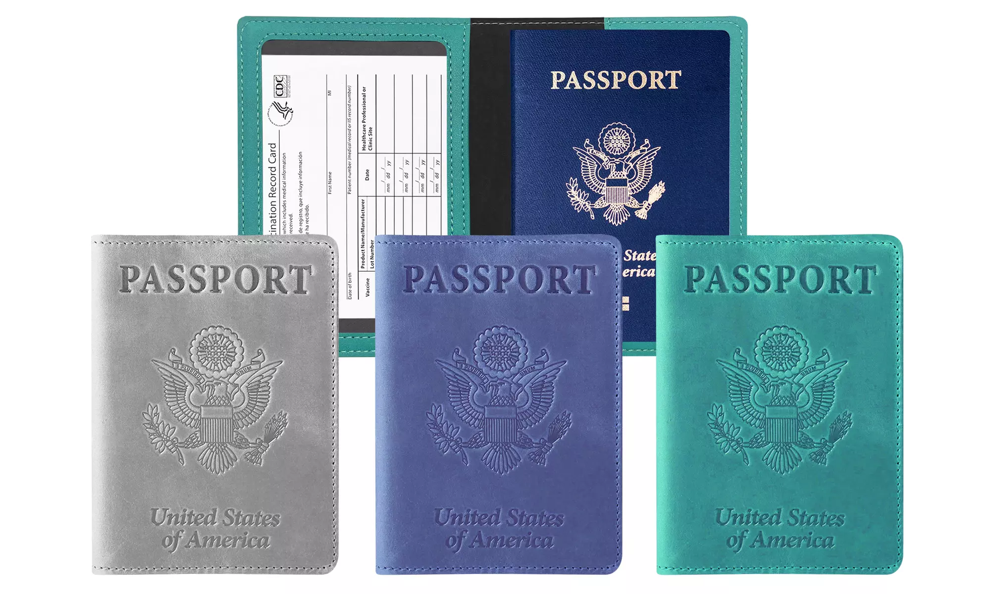 3:Pack RFID Multi-function Passport Holder with CDC Vaccination Card Slot 
