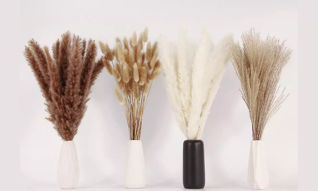 100 Pcs 17 inch Natural Dried Pampas Grass Boho Home Decor