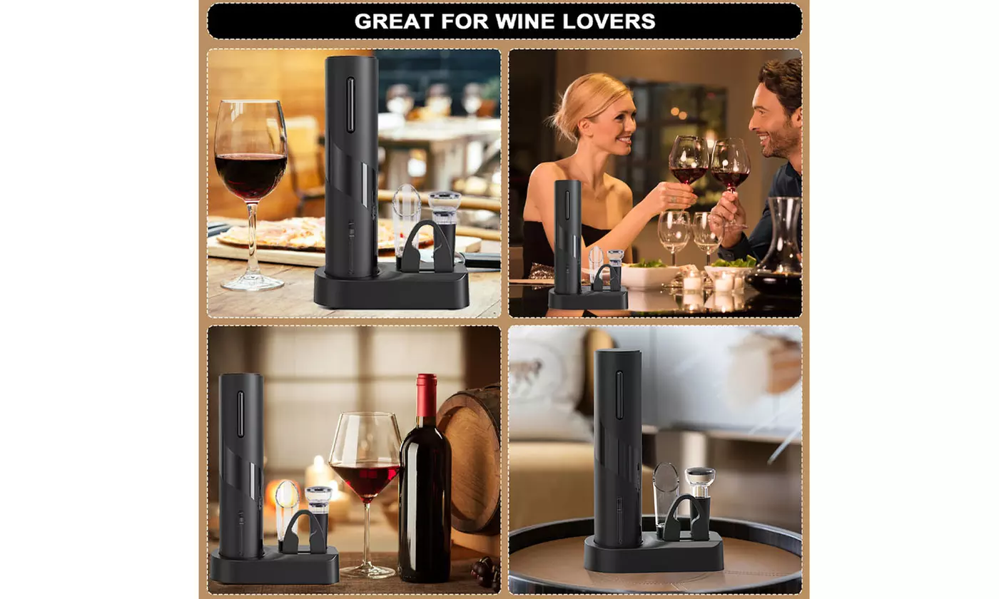 Electric Automatic Corkscrew Cordless 5-in-1 Wine Bottle Opener Set 