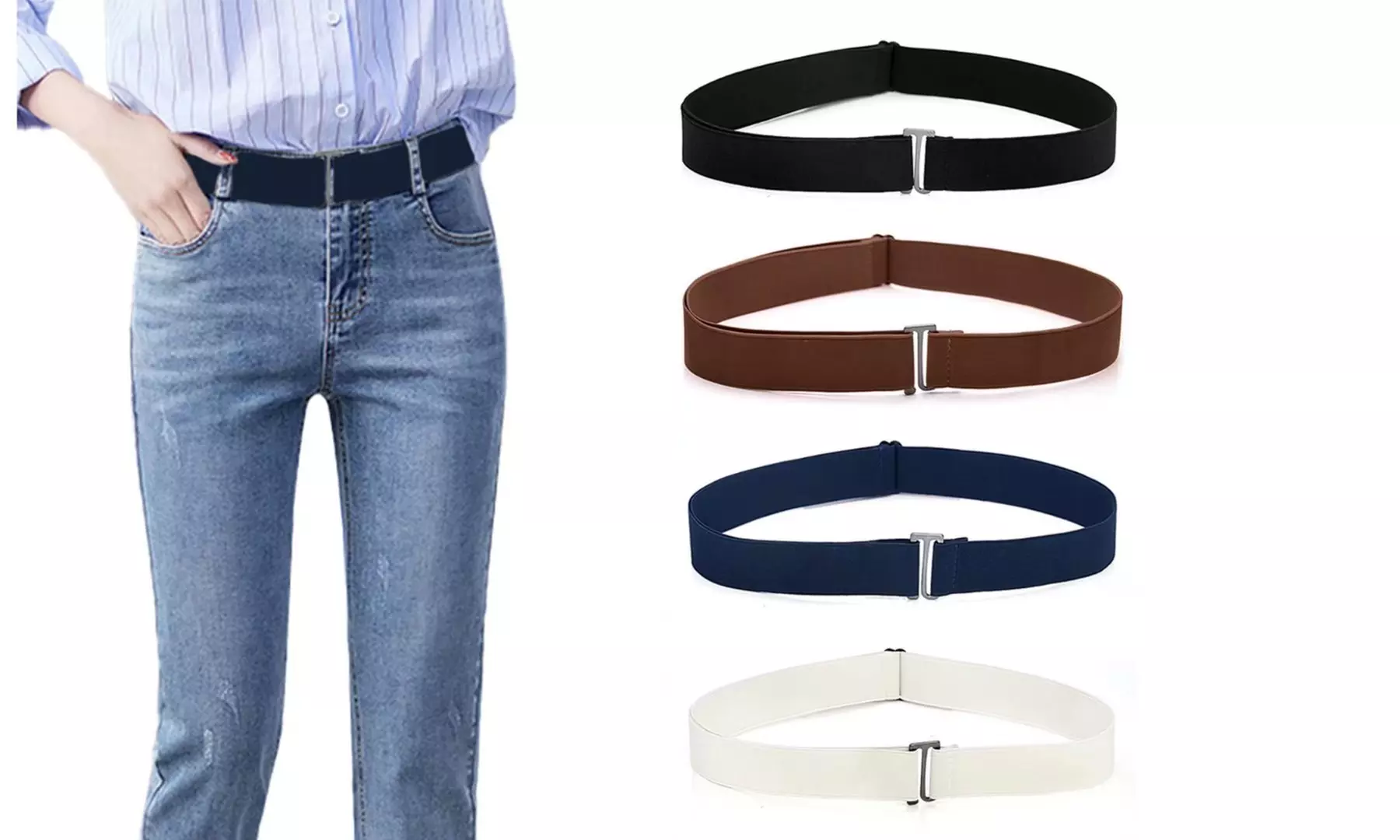 Women Invisible Belt Stretch Belt Adjustable Elastic Belts with Flat Buckle - Primary Image