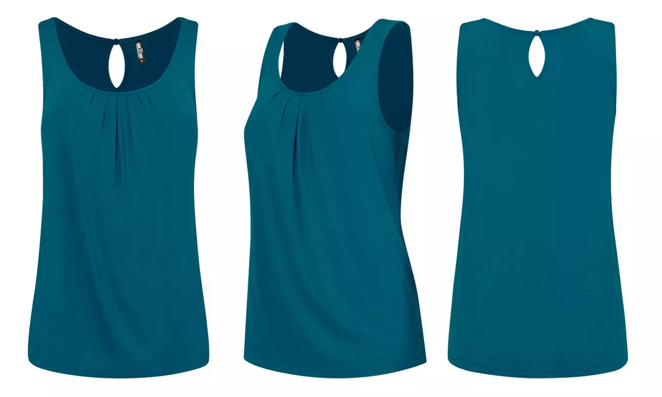 Made By Johnny Women's Pleated Front Scoop Neck Shell Tank