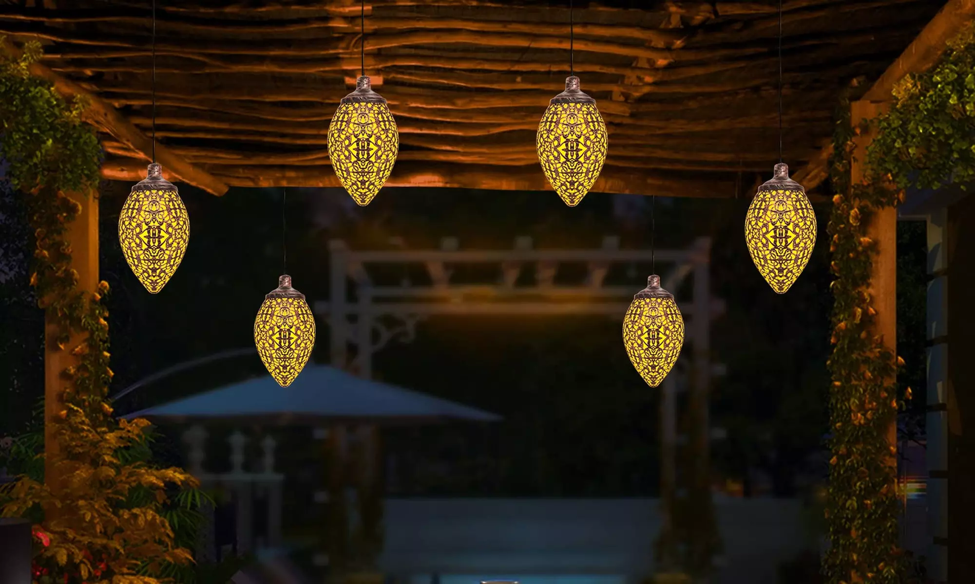 Hanging Solar Lights Waterproof LED Lantern Metal Retro Solar Garden Decor Light