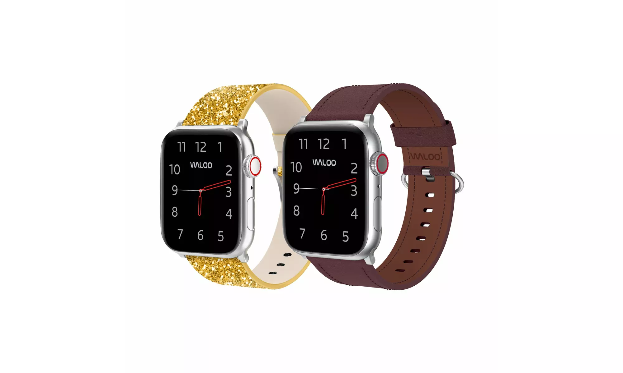 Waloo 2-Pack Leather Bling and Classic Leather Apple Watch Bands