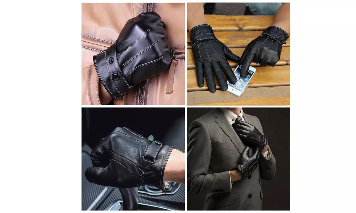 Men Three Finger Touch Screen Leather Gloves