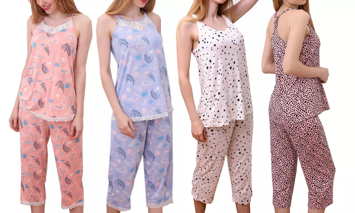 Doublju Women's Sleeveless Racerback Capri Pajama Set (2 Pcs) - Primary Image
