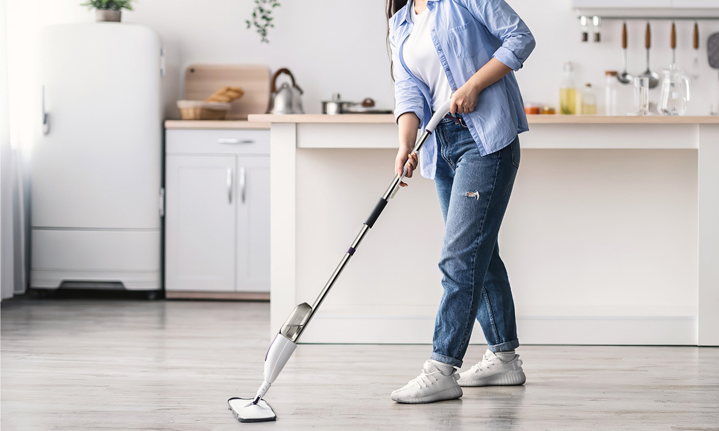  NewHome Spray Mop with 12oz Refillable Bottle and Three Washable Pads 
