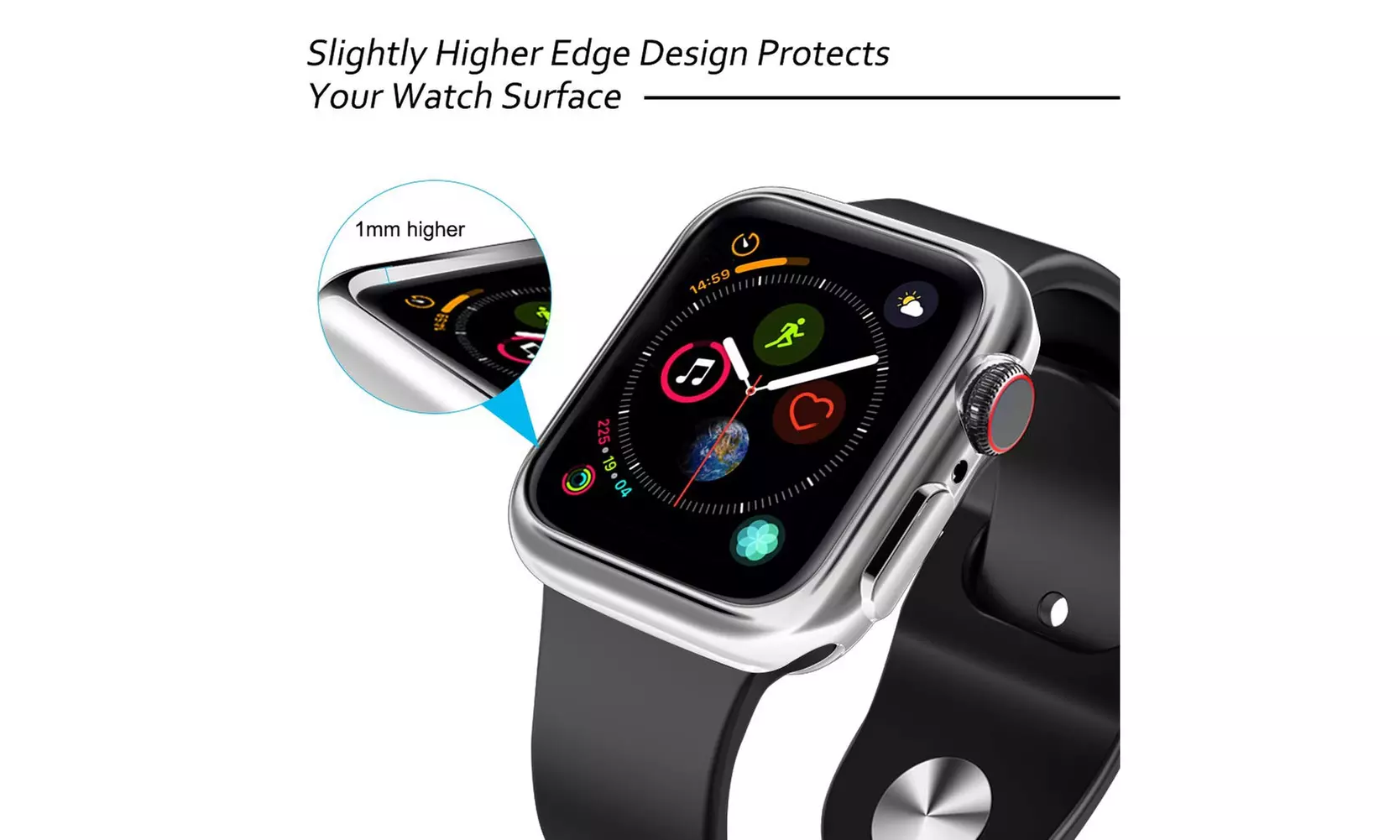 Silver & Black Metallic Steel Look Protective Case Bumper Cover For Apple Watch - Second Medium