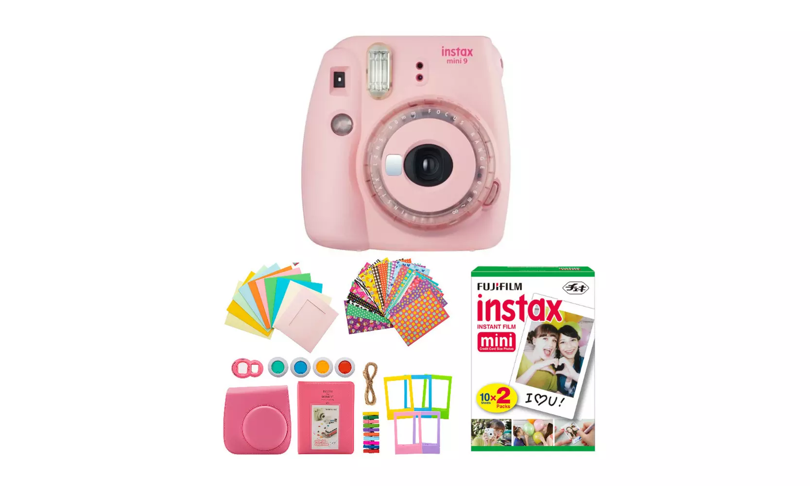 Fujifilm instax Mini 9 Instant Cam (Pink with Clear Accents) Case & Film Bundle - Primary Image