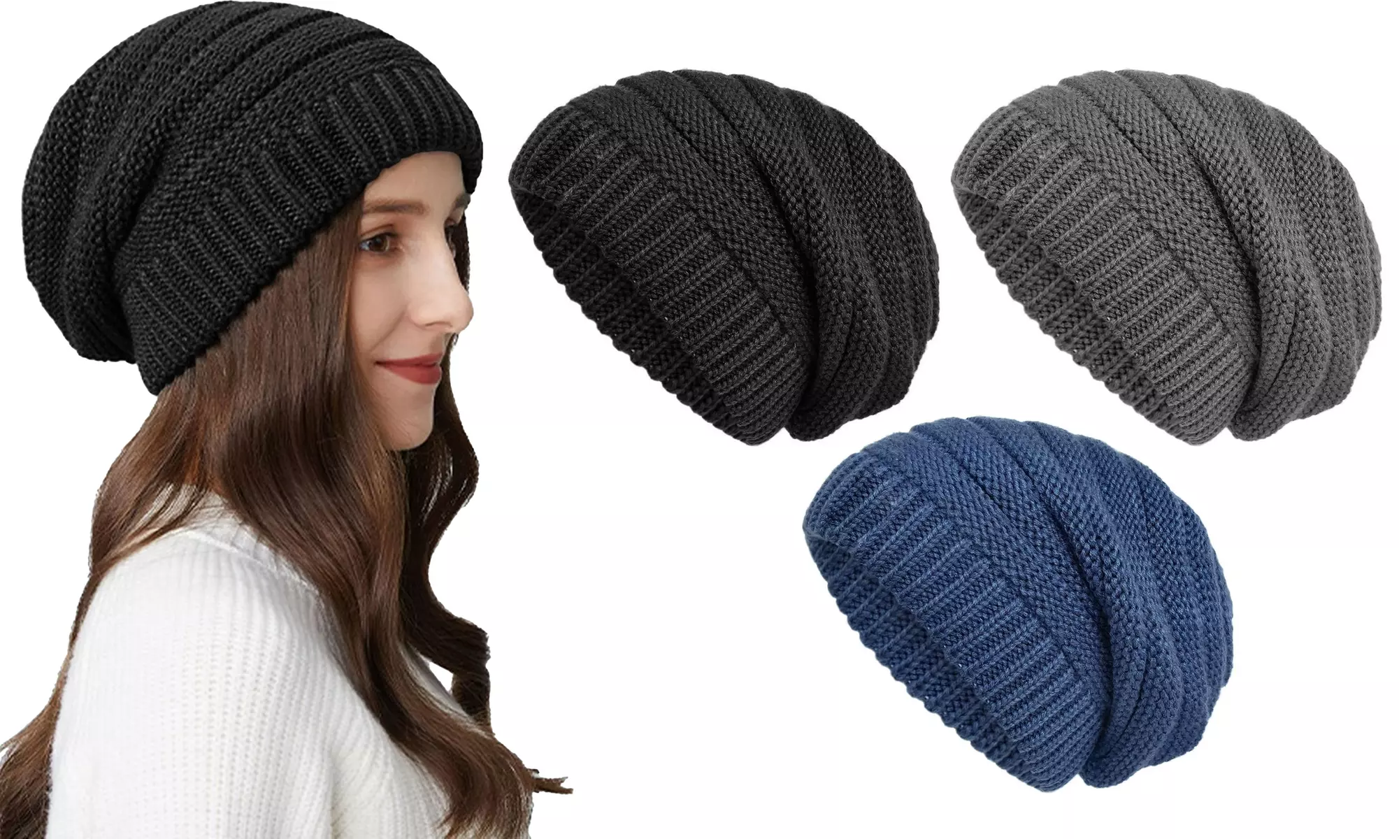 Winter Beanie Hat for Women Oversized Cable Knit Hats Warm Knit Beanie Cap - Primary Image