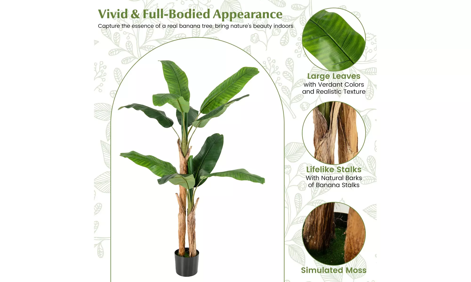 Costway 5.5 FT Tall Artificial Banana Tree with 10 Large Leaves Double Stalks