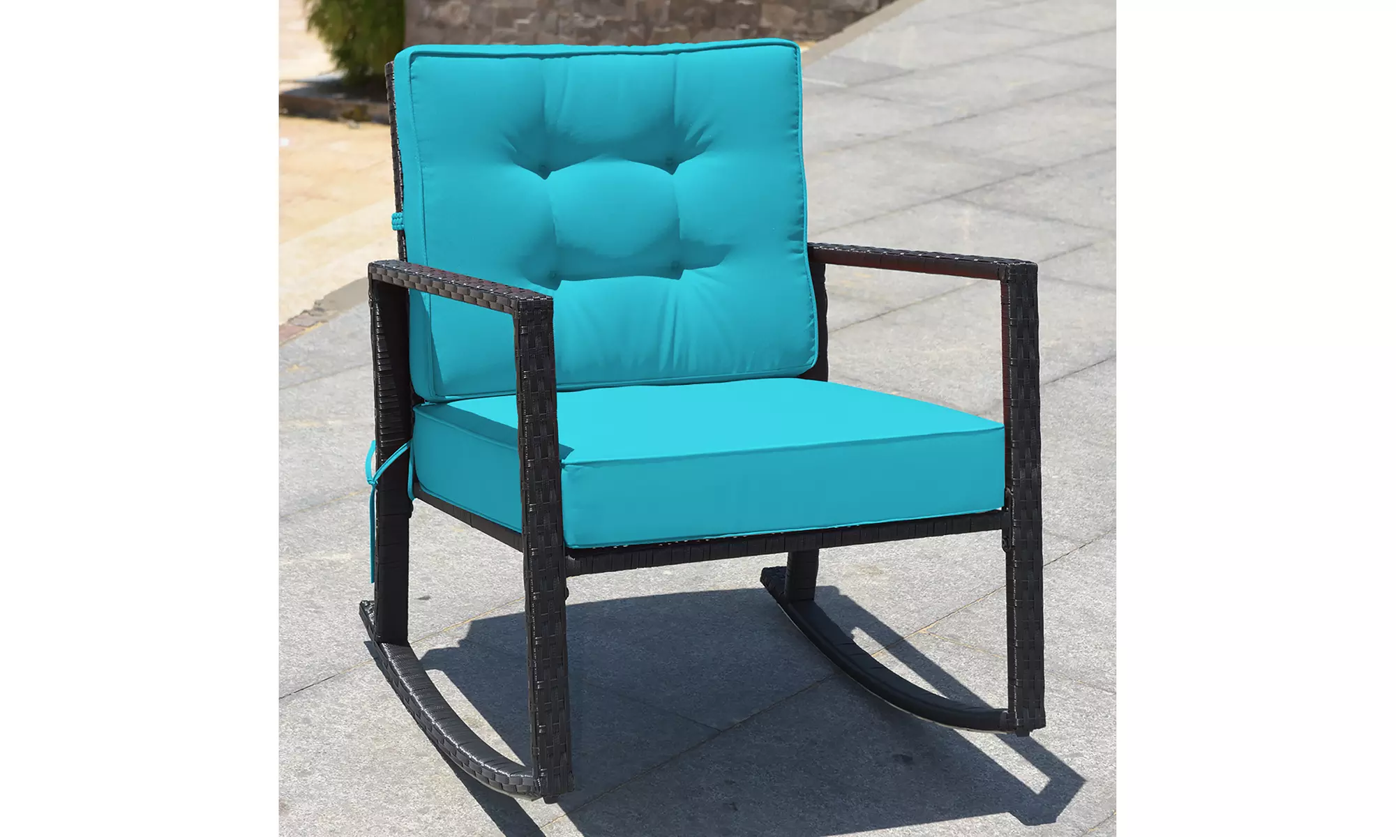 Costway 2PCS Patio Rattan Rocker Chair Outdoor Glider Rocking Chair Cushion - Primary Image