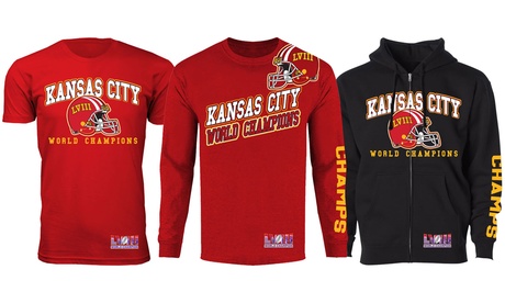 Men'sFootball World Champion Winner Kansas City T-Shirt Or Hoodie 2XL TS - Angle - Red