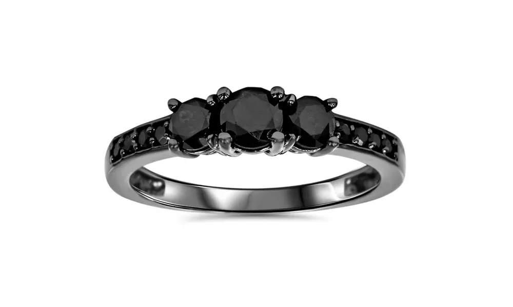 1 1/5 CT Black Diamond 3 Stone Ring 10K Black Gold - Primary Image