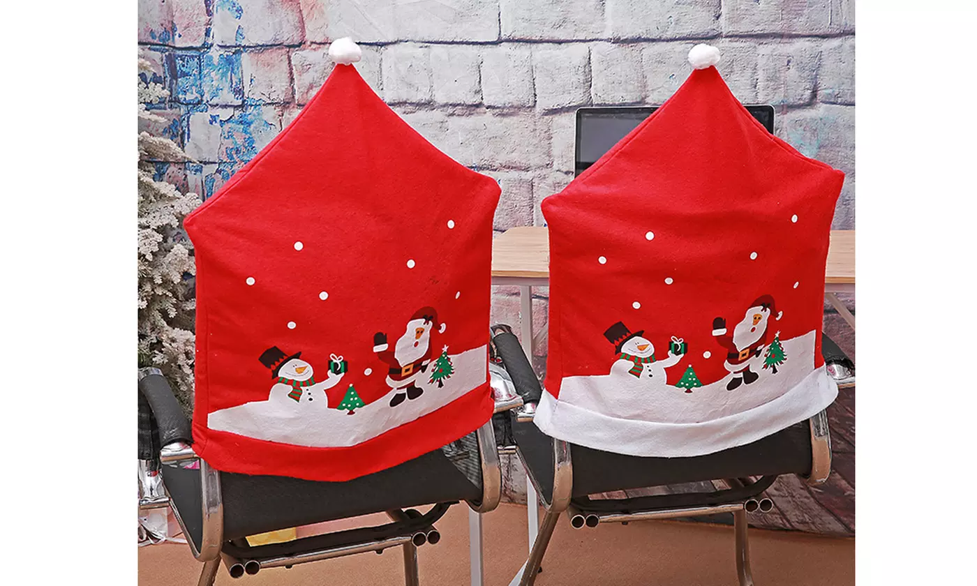 4-Pack Santa Red Hat Chair Covers Sets for Christmas Holiday Dinner Party Decor - Second Medium