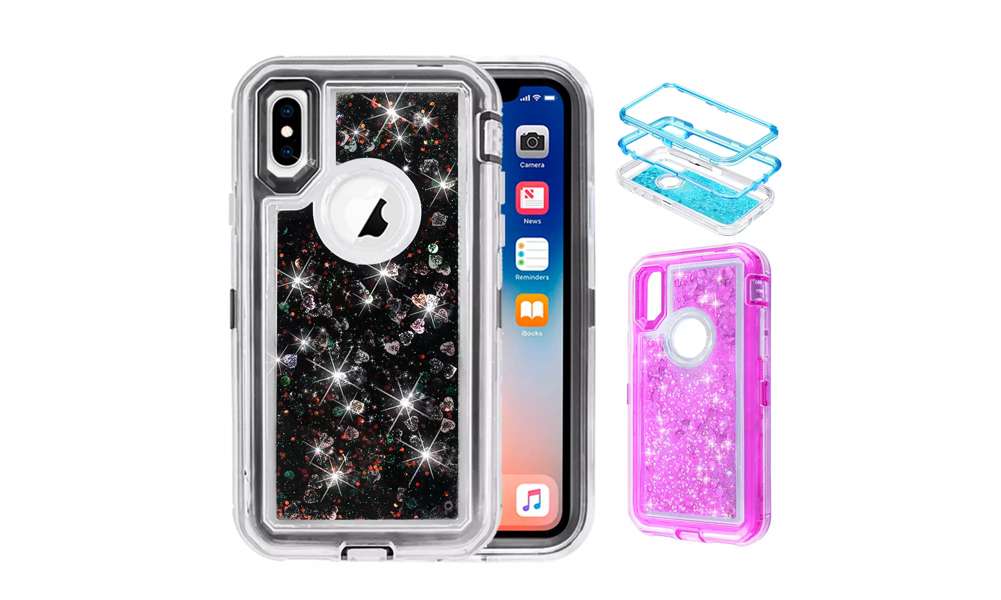 For iPhone XS MAX XR X Quicksand Glitter Liquid Dynamic Flowing Heart Hard Case - Primary Image