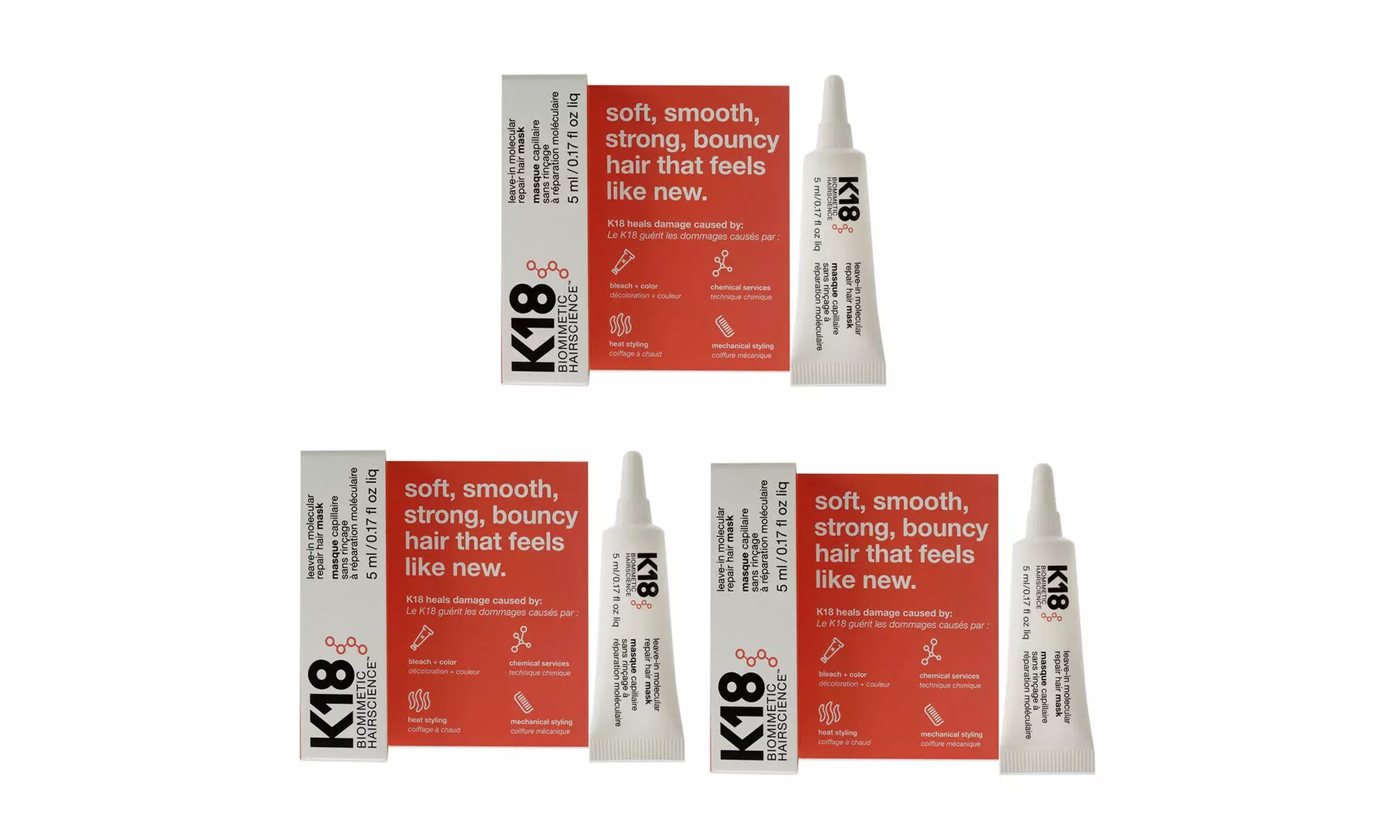 K18 Leave-In Molecular Repair Hair Mask 5 ml / 0.17 oz (3 PACK) - Primary Image