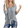 Image 3: Women Knit V-neck Tie Knot Stylish Tops Loose Fitting Bat Wing Plain Tunic