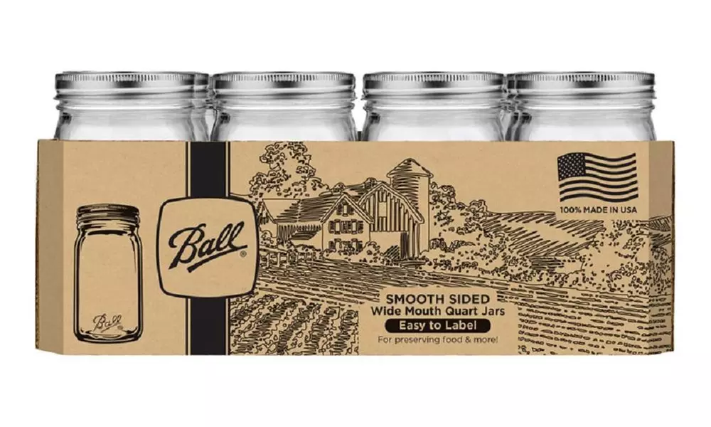 Ball 1440067500 Smooth Sided Wide Mouth Canning Jar, Quart, Set of 12 - Primary Image