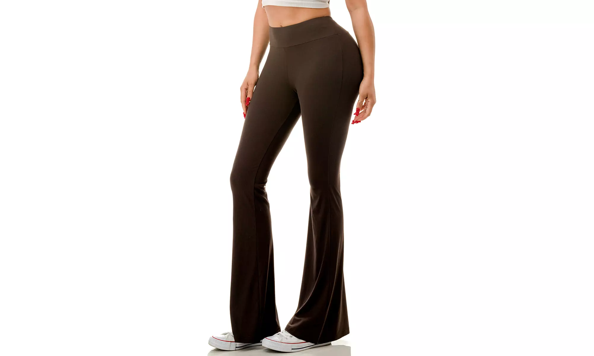 Women's High Waist Flare Leg Pants Elastic Tummy Control Yoga Casual Leggings
