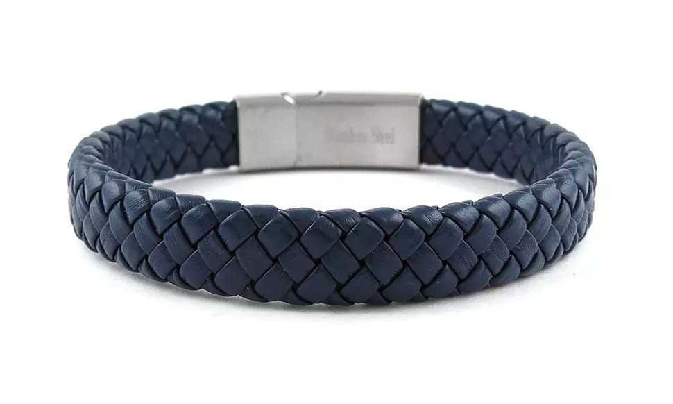 Mens Genuine Leather Braided Buckle Bracelets