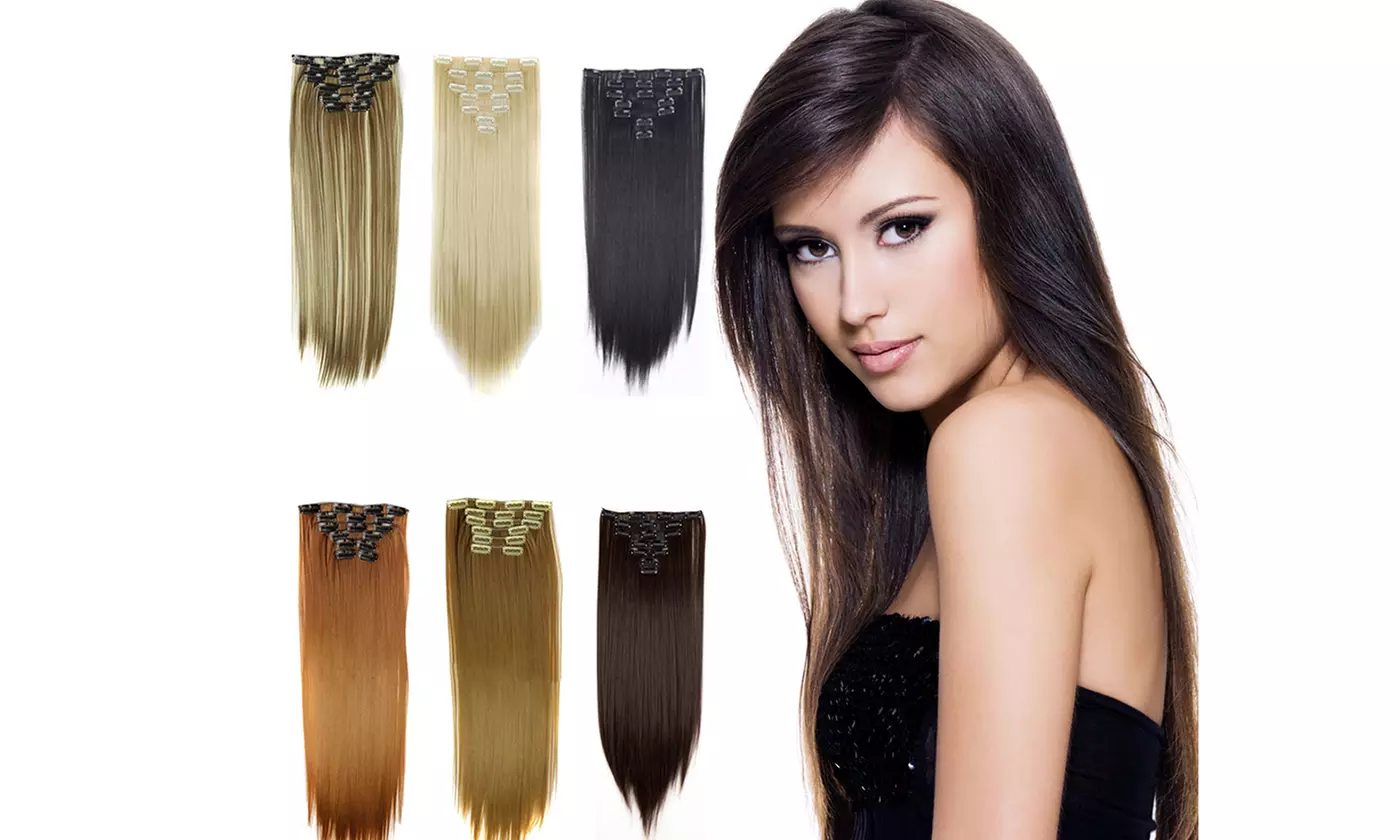 24 inch Clip in On Wigs Hair Extensions Straight Synthet for Women - Primary Image