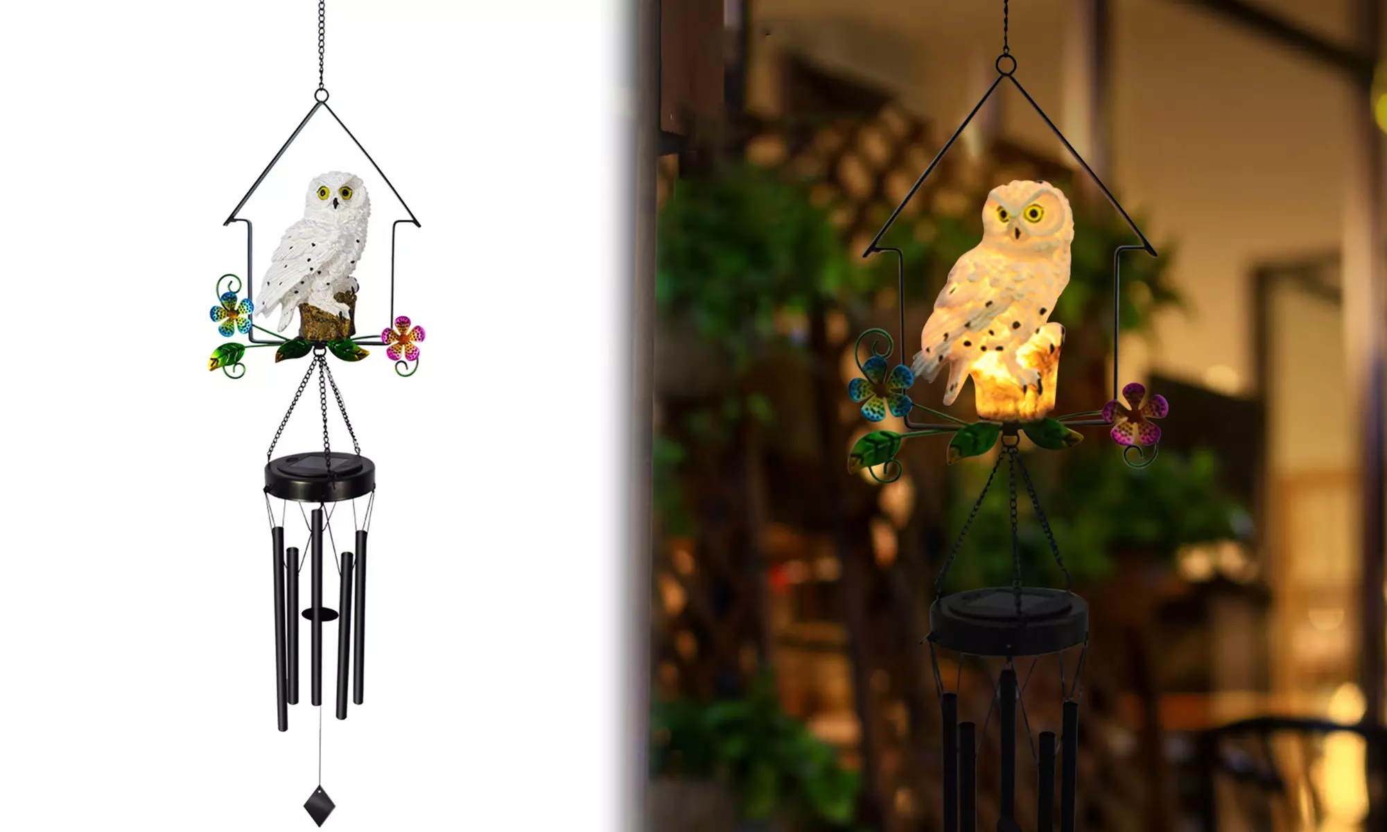 Solar Wind Chimes Outdoor Garden Waterproof Metal LED Hanging Chime Decor