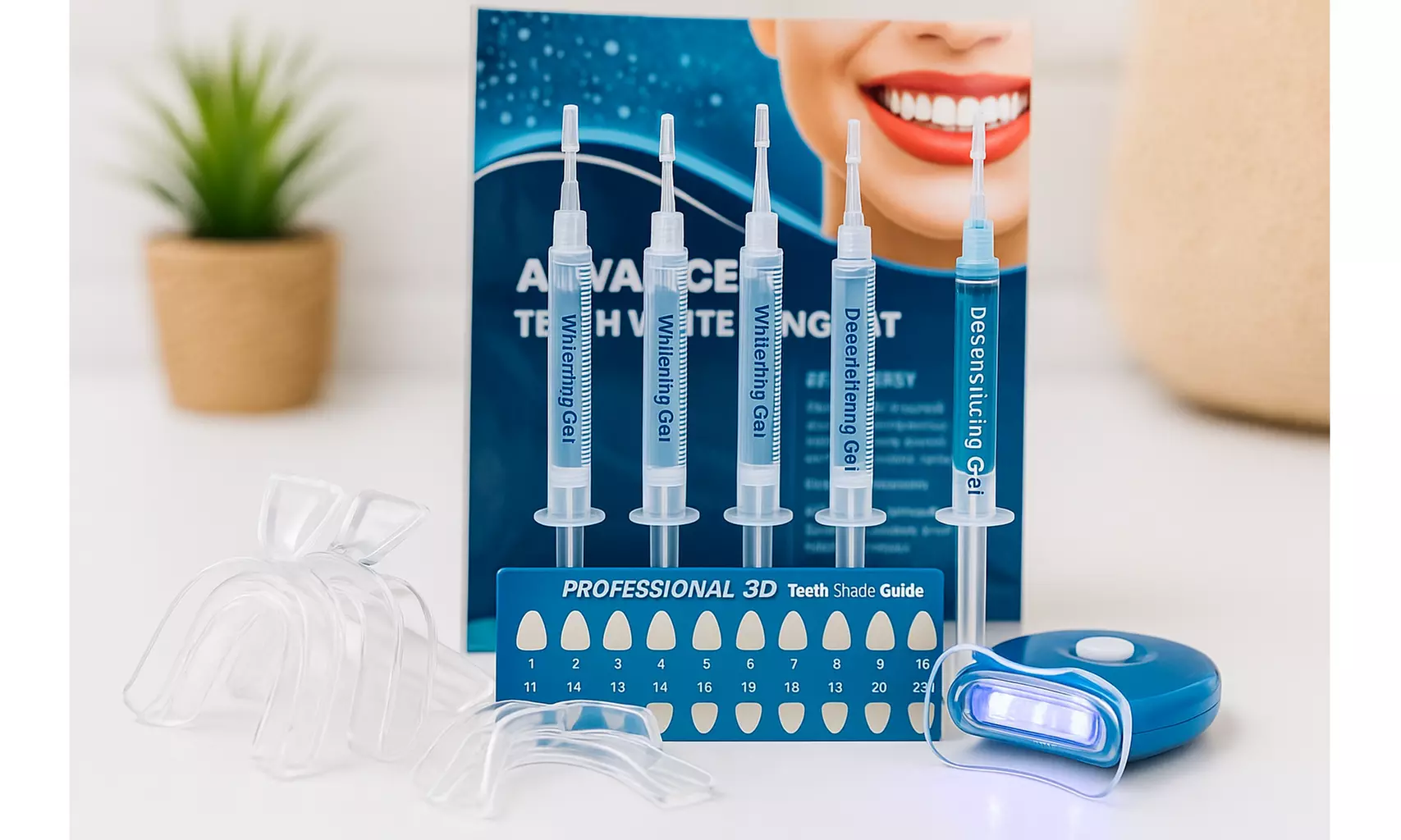Professional 3D Teeth Whitening Kit w Remineralization Gel: 1 & 2 pack