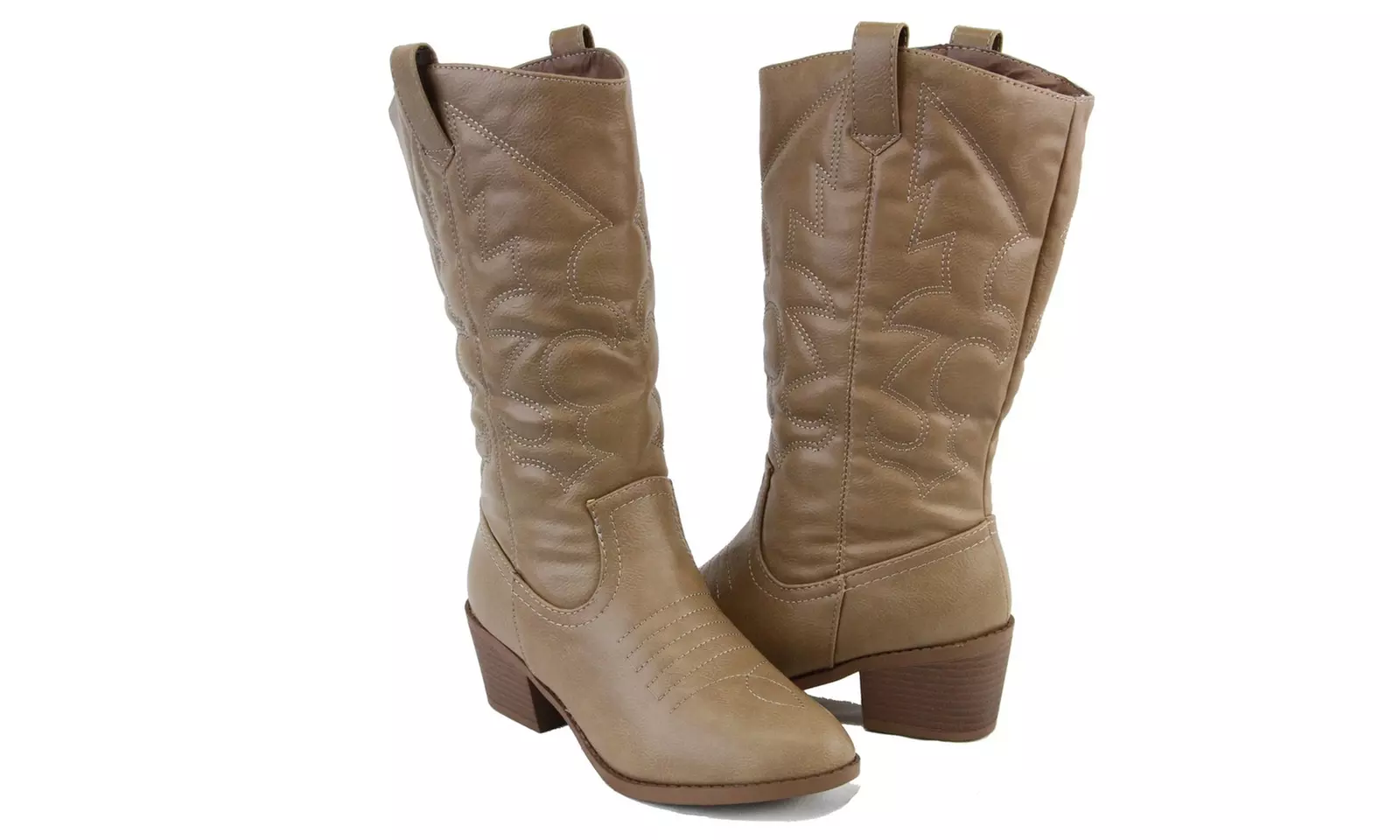 Women Western Cowboys Mid Calf Boot Cuban Mid Heels Pointed Toe Stitching Detail - Second Medium
