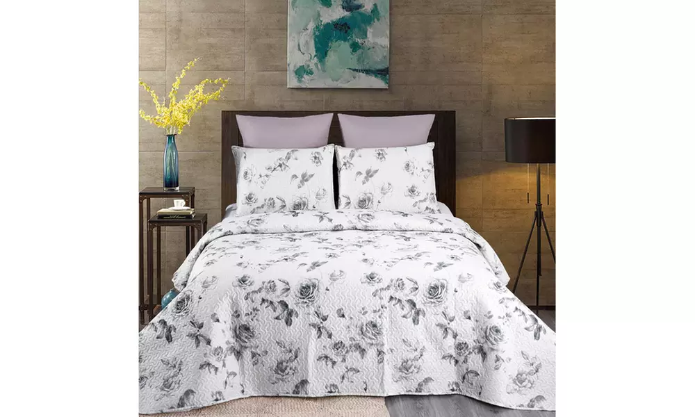 JML 3-Piece Reversible Quilt Set,Home Collection Printed Bedspread With 2 Shams