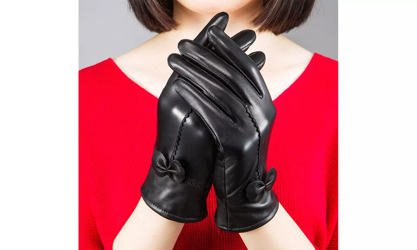 Womens Gloves Genuine Leather Solid Winter Warm Driving Thermal Gloves