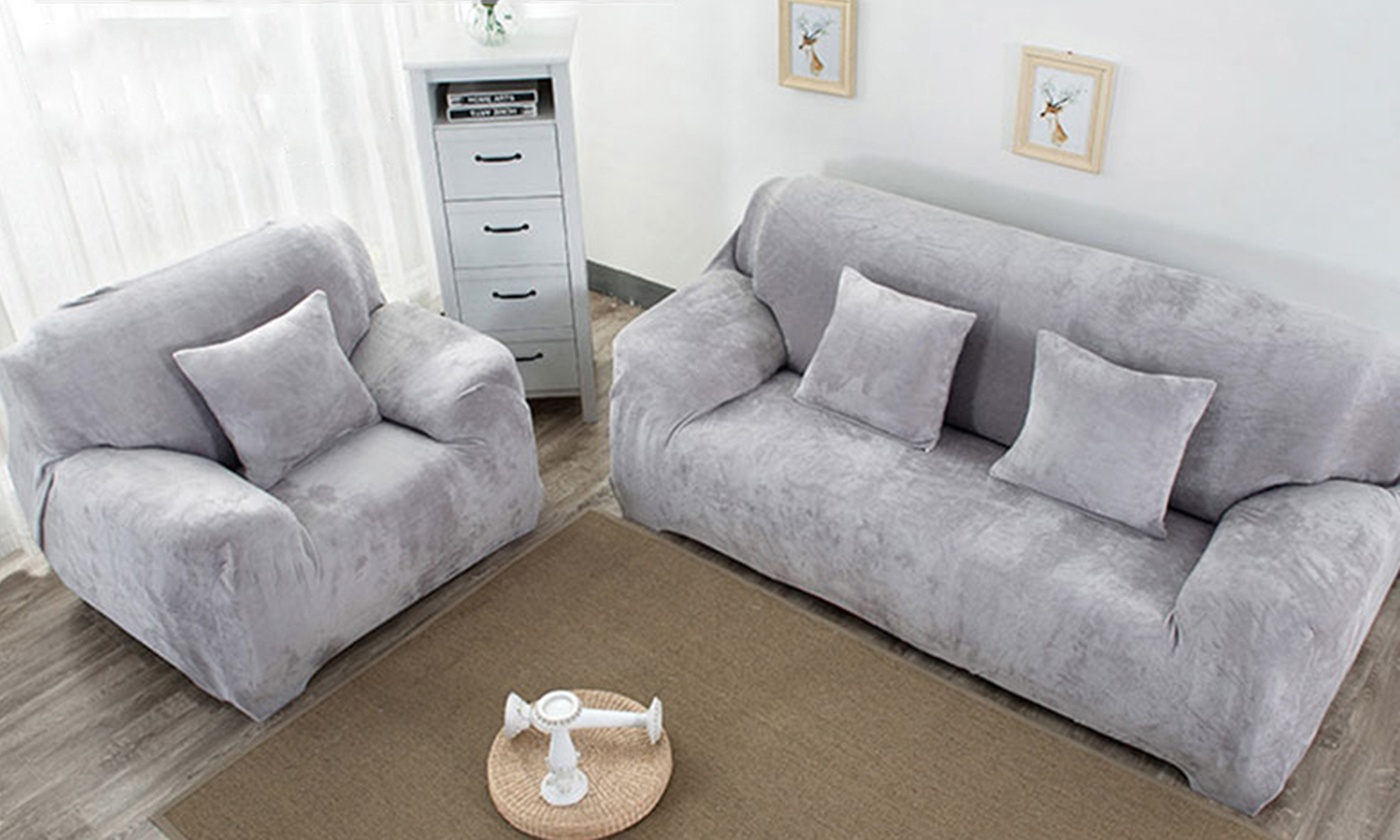 Plush Stretch Chair Sofa Slipcover Solid Color Thick Couch Sofa Cover