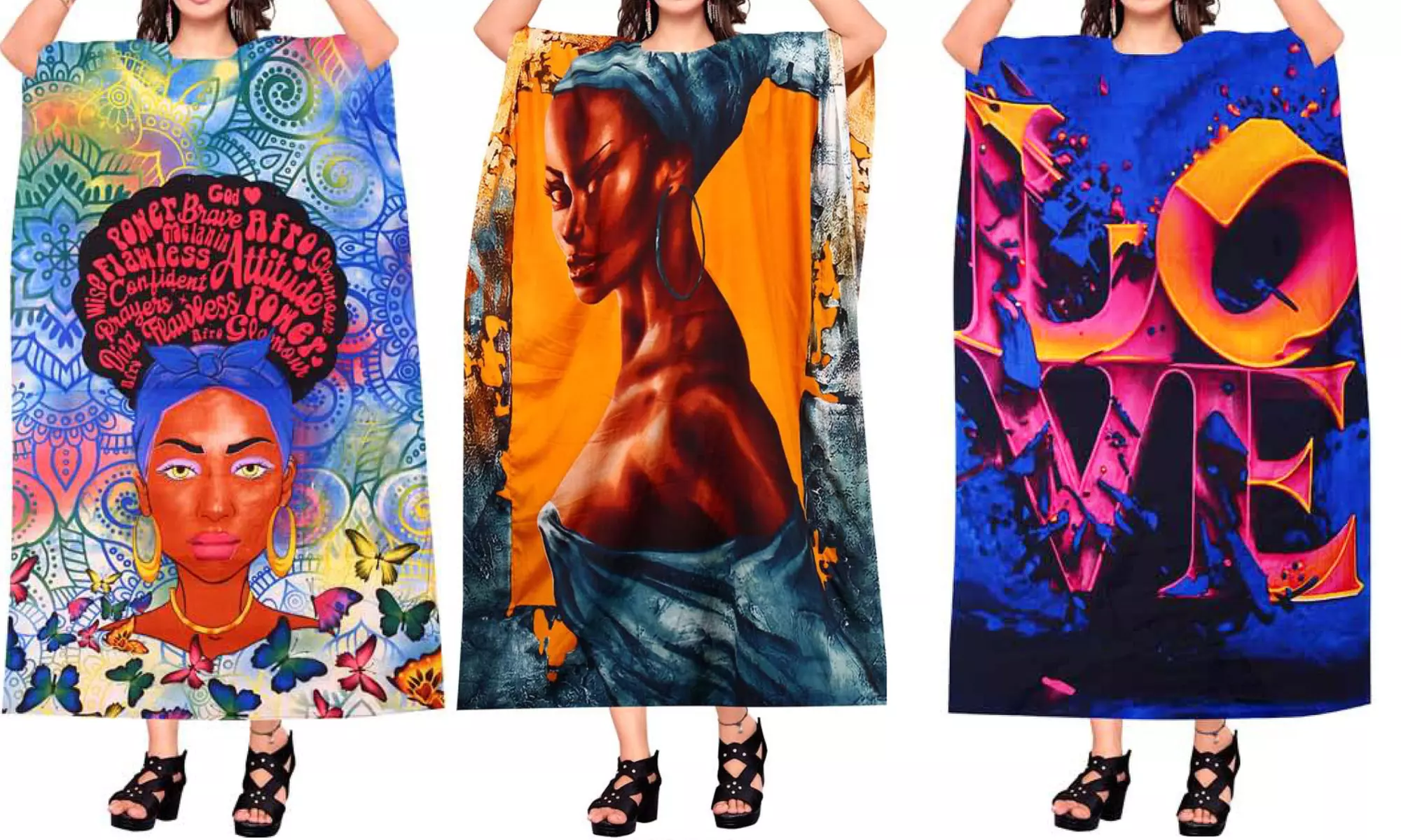 Women's Kaftan Dresses Digital Prints Long Maxi Dress With Head Scarf - Primary Image