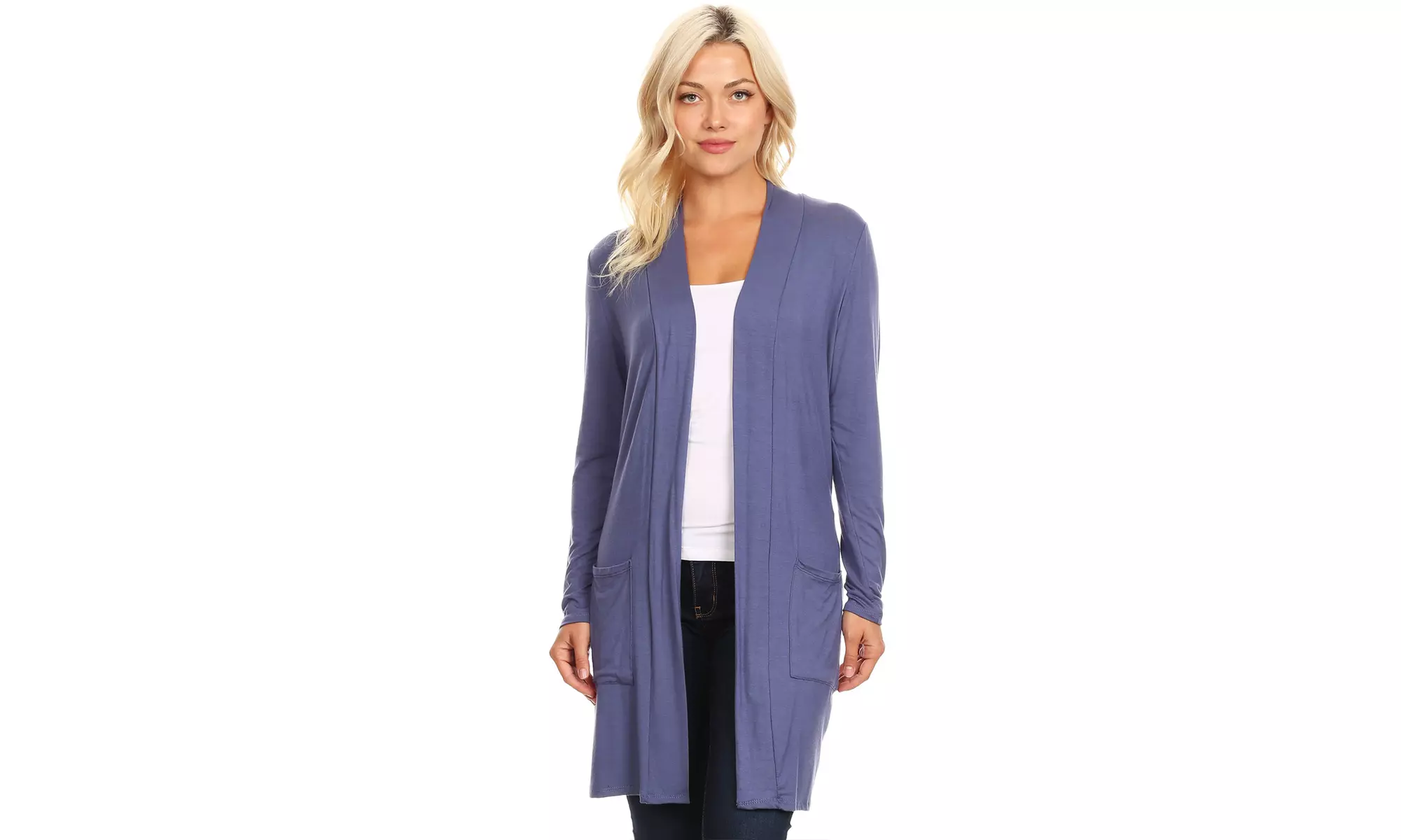 Women's Casual Open Front Basic Long Sleeves Side Pockets Solid Cardigan