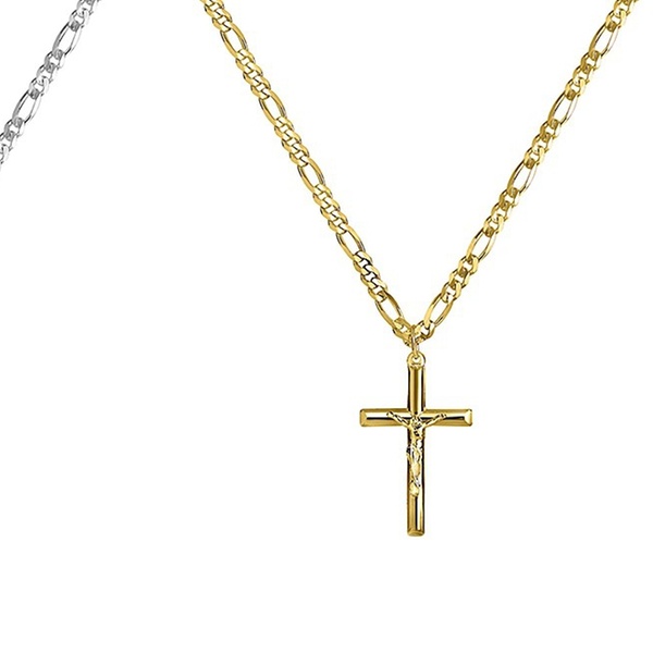 mens gold figaro chain with cross