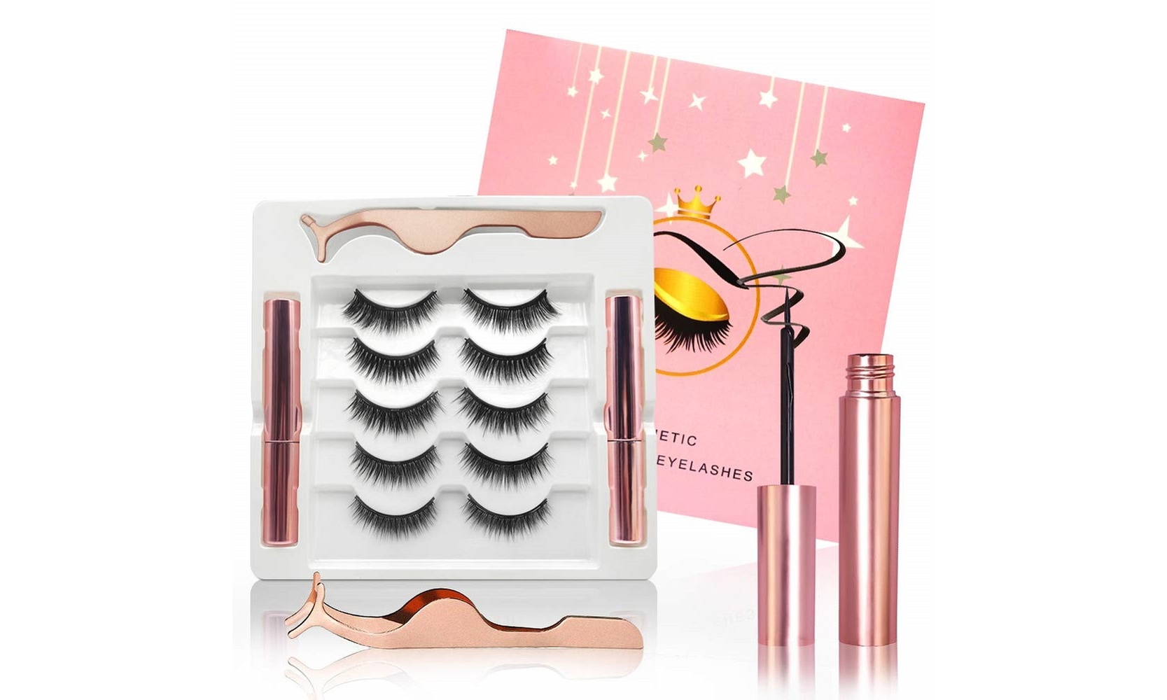 5 Pairs Reusable Magnetic Eyelashes with 2 Tubes of Magnetic Eyeliner Gift Kit