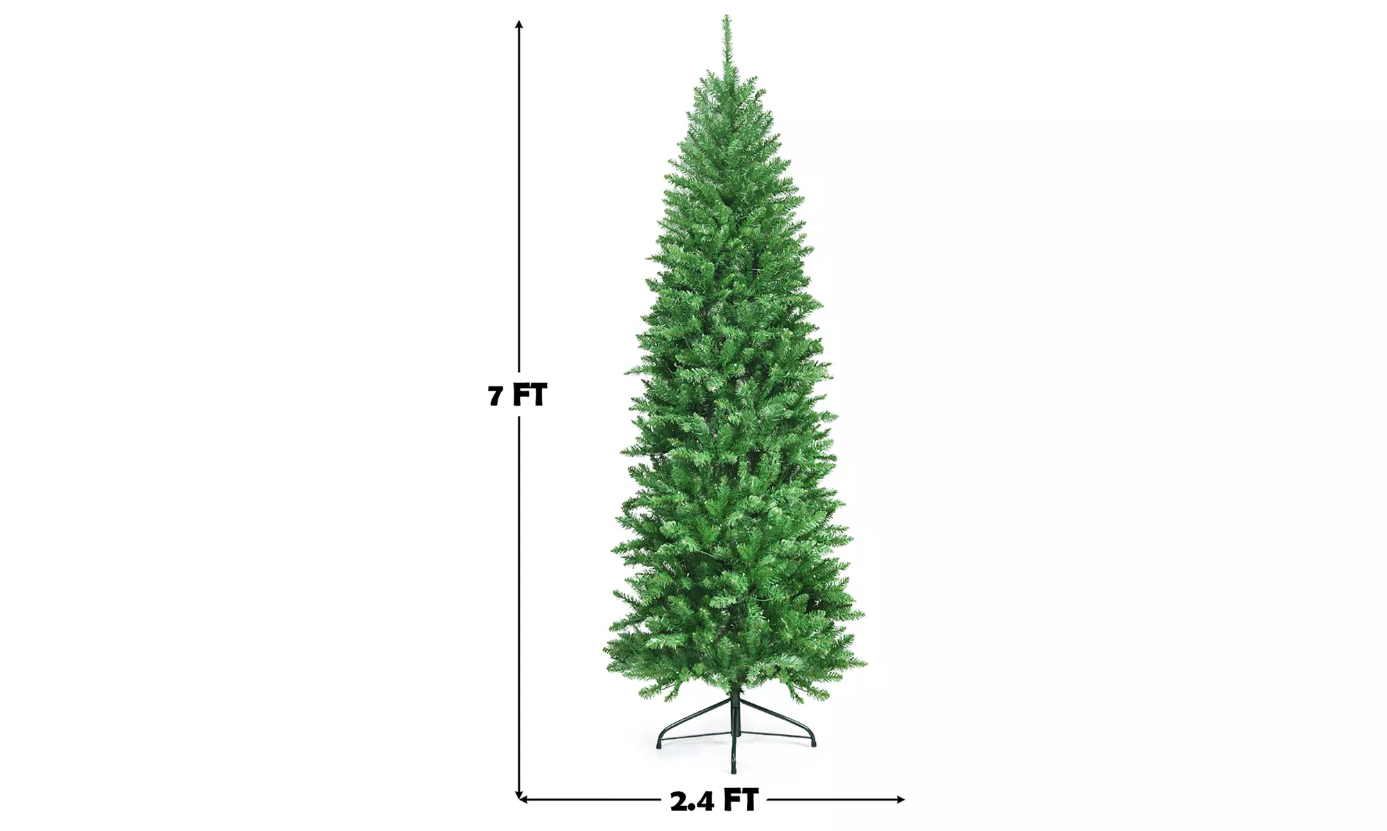 Costway 7Ft Pre-lit Artificial Pencil Hinged PVC Christmas Tree/350 LED Lights