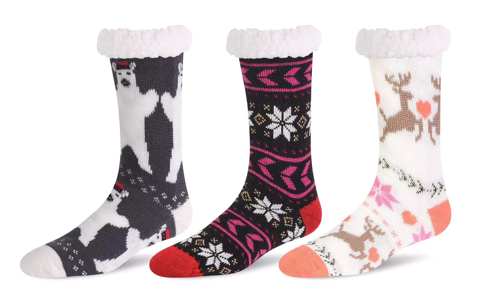 Sherpa-Lined Thermal Crew Socks with Non-Skid Grip (3 Pairs)