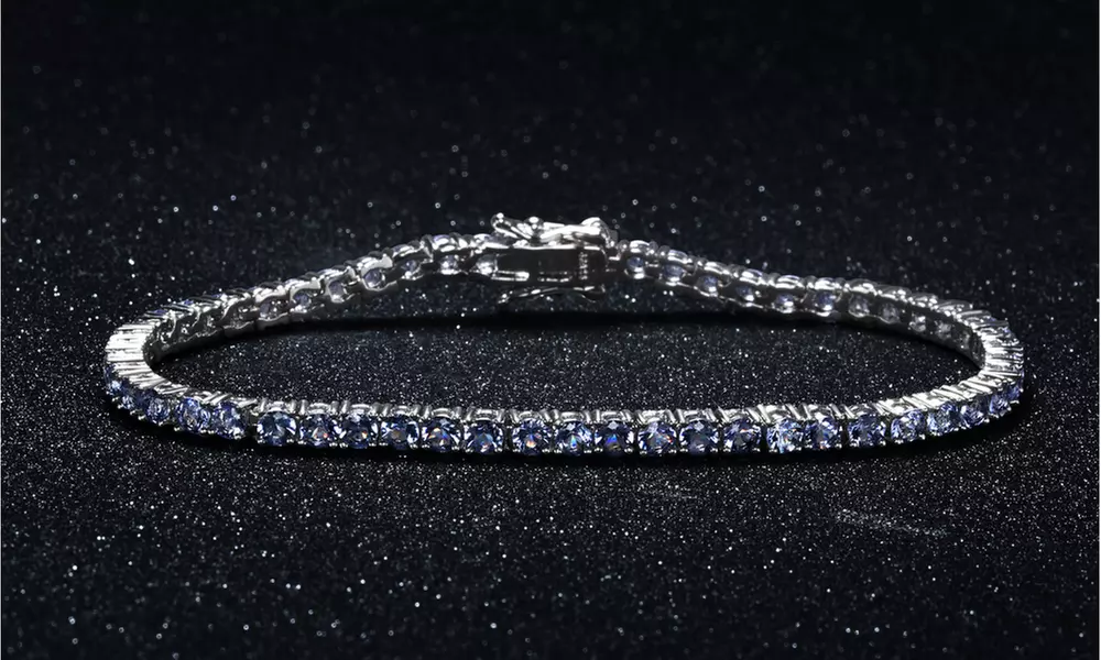 7.00 CTTW Tanzanite Round Cut Tennis Bracelet in 18k White Gold - Second Medium