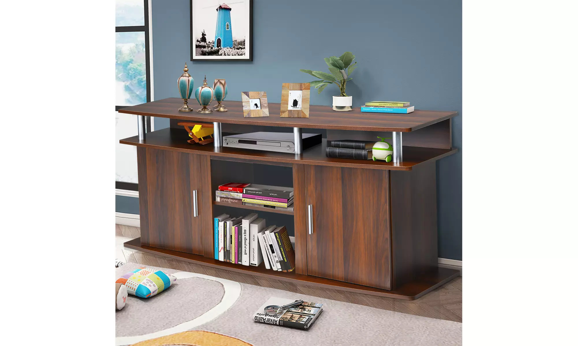 Costway 63'' TV Stand Entertainment Console Center W/ 2 Cabinets Up to 70'' - Primary Image