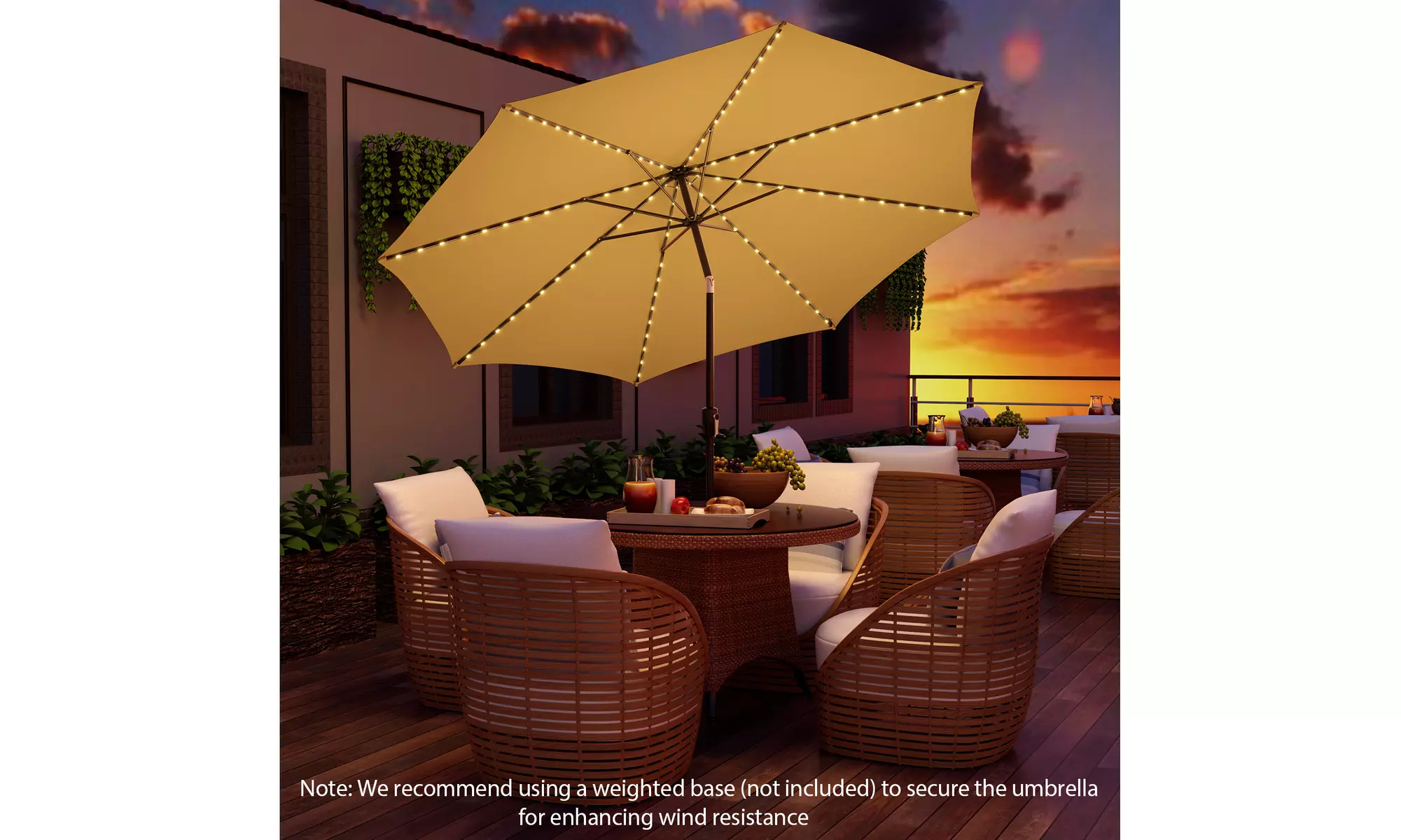 Costway 10 FT LED Solar Lighted Patio Umbrella With Crank Tilt
