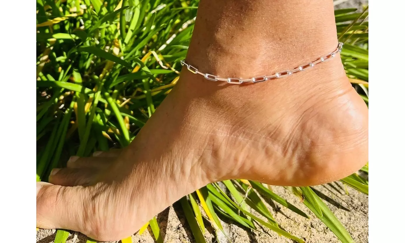 Italian Made 925 Sterling Silver 3MM Paperclip Chain Anklet 9" and 10" Options