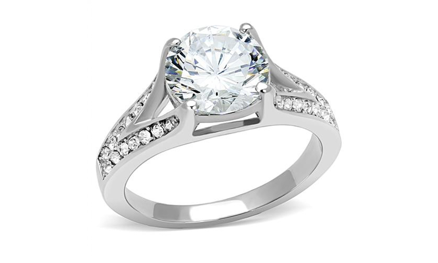 Womens 3.17 Ct Round Cut Cubic Zirconia Stainless Steel Engagement Ring