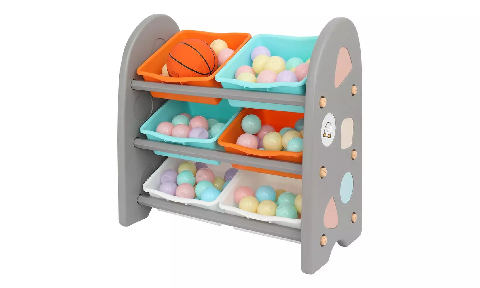 Toy Organizer Storage Box with 6 Plastic Bins,for Kids' Small Size,White Wooden - Primary Image