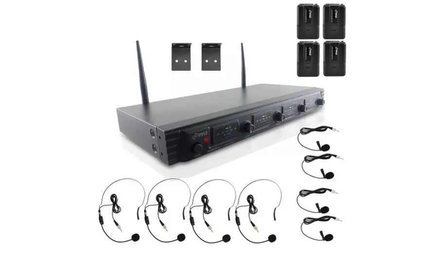 Pyle PDWM4560 4 Channel UHF Wireless Microphone System & Rack Mountable Base - Primary Image